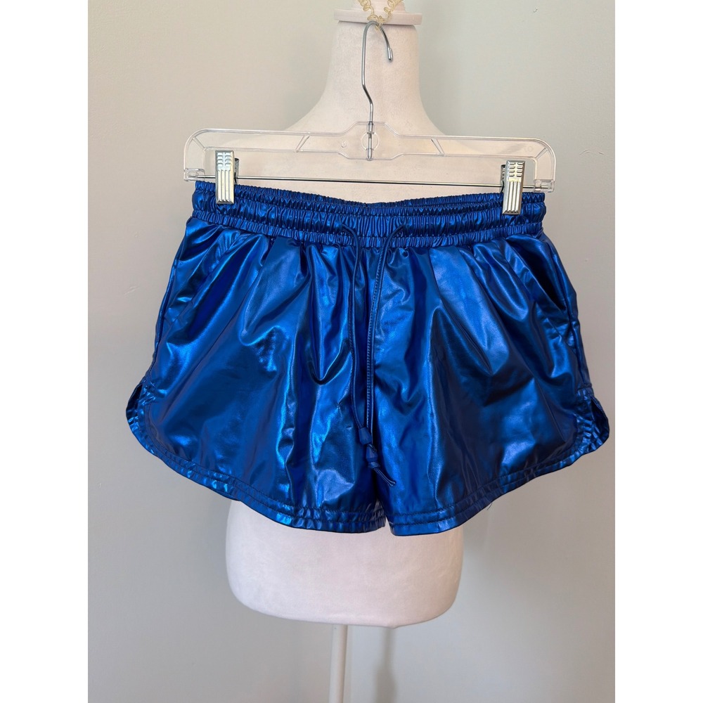 Liquid Metallic Blue Shiny Shorts Cosplay Costume Halloween Small
